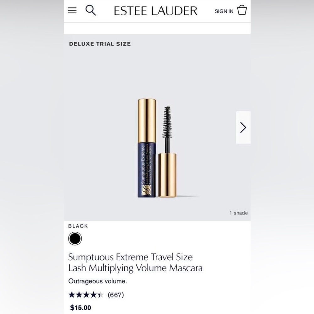Estee Lauder Sumptuous Extreme Mascara - Black and Gold TRAVEL SIZE